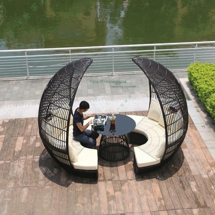 All Weather Furniture Rattan Daybed Outdoor Sofa Bed Garden Patio Wicker Big Round Sunbed Lounger