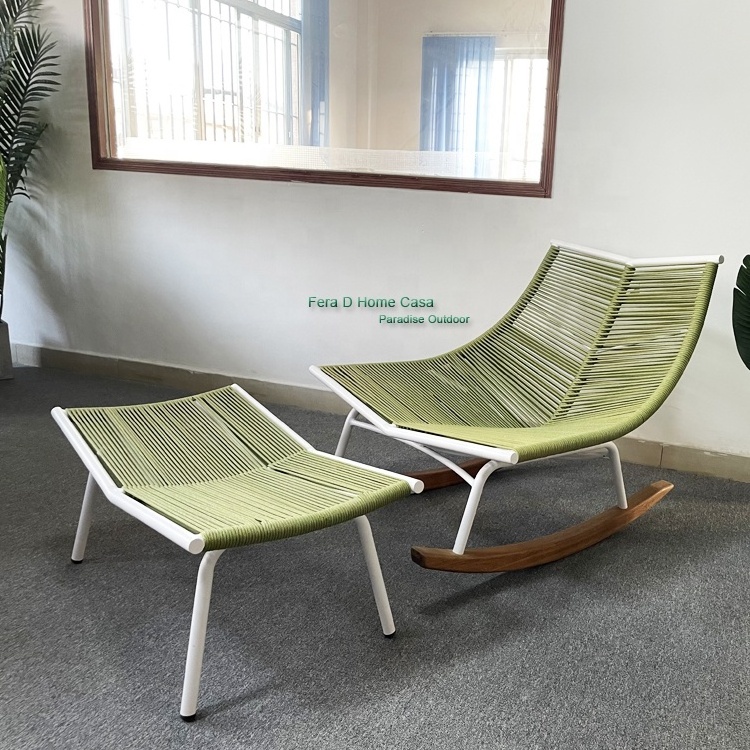 Wholesale outdoor patio furniture 2.0mm thickness aluminium alloy green woven rope chair rocking lounge chairs