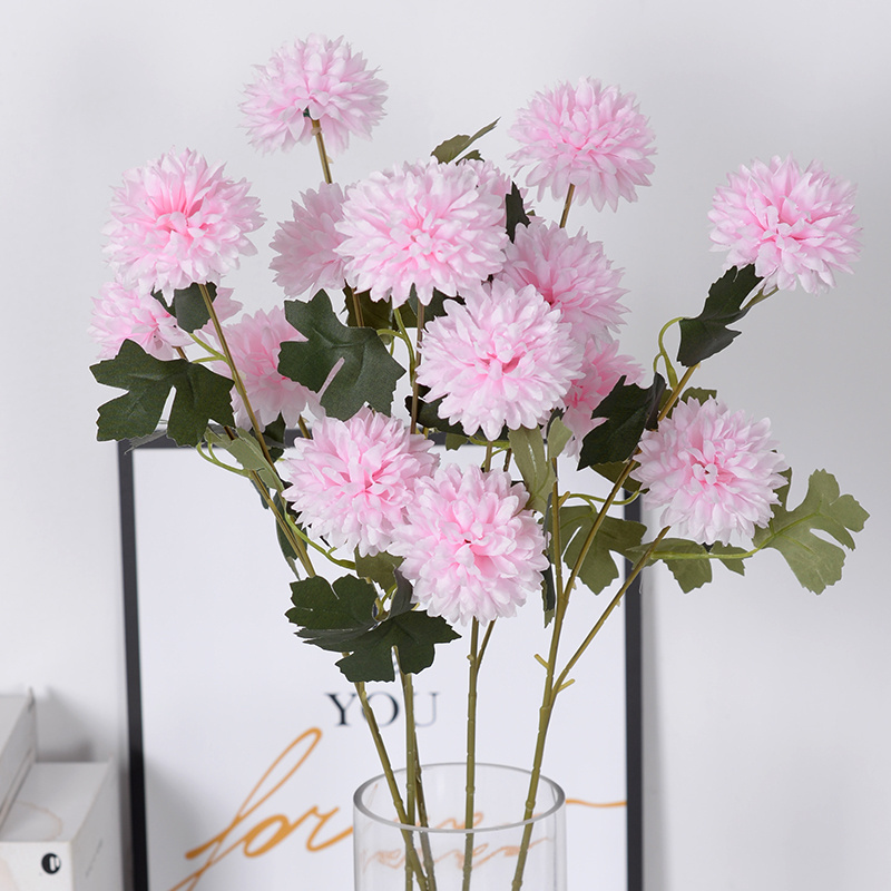 Arch wedding center decoration artificial silk flower 3 head ball chrysanthemum dandelion wholesale