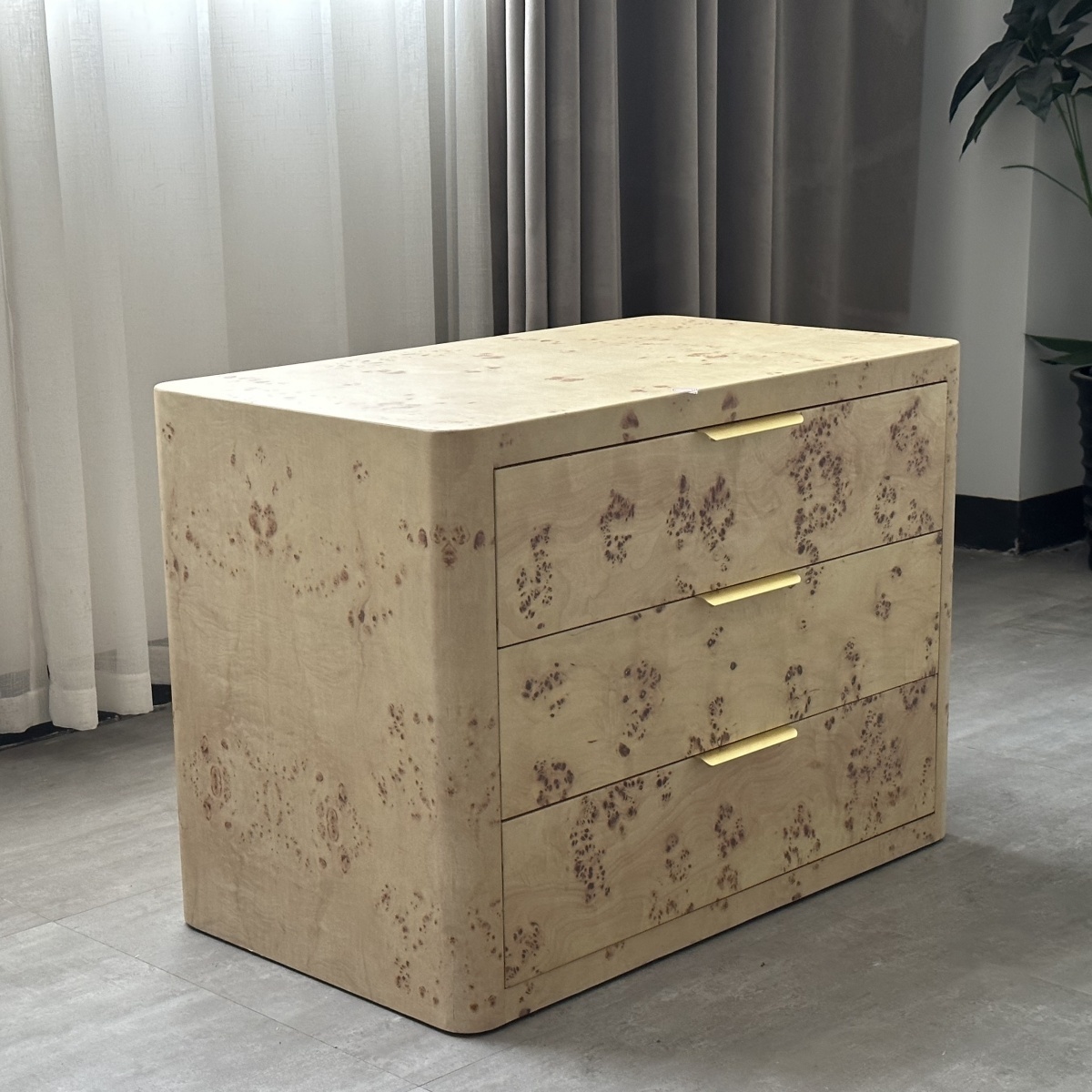 American Style Home Furniture Bedroom Furniture Burl Wood Veneer Furniture High End Nightstand Burl Wood Veneer Bedside Table