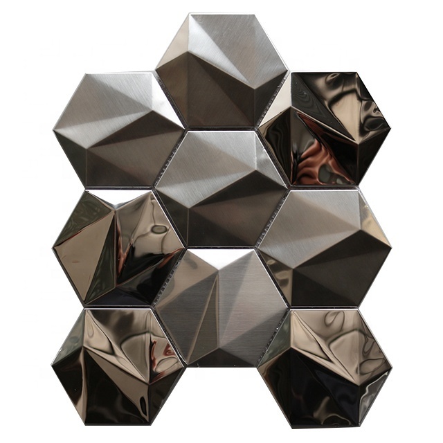 Stainless steel 3d Hexagon mirror backsplash  wall kitchen tiles wall sticker mosaic