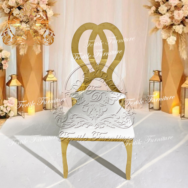 Hot sale gold stainless steel backrest wedding chairs with cushion