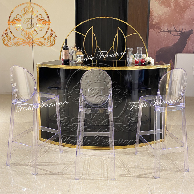 Black Or White Color Pvc Gold Stainless Steel Frame Night Club Bar Counter Design