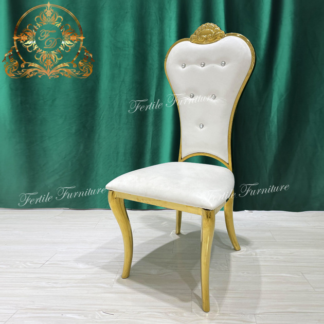 Royal back high stainless steel crown white queen king throne chair