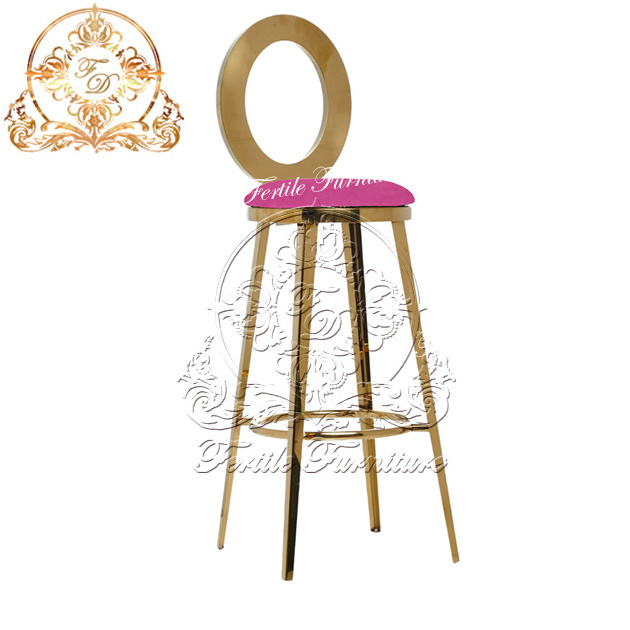 Round Back Gold  Stainless Steel Frame High End  Long 4 Leg  High Bar Stool