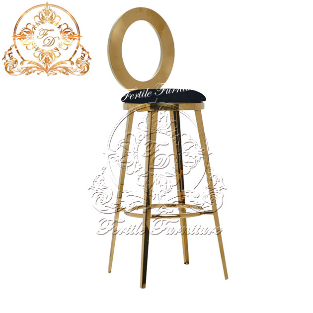 Round Back Gold  Stainless Steel Frame High End  Long 4 Leg  High Bar Stool