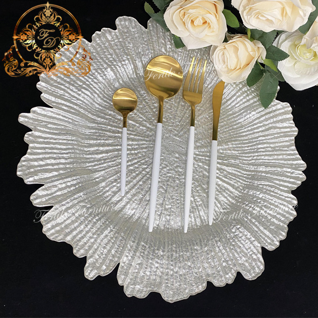 Wedding event table decor 13'' glass white pearl reef charger plate