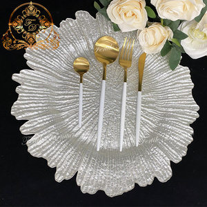 Wedding event table decor 13'' glass white pearl reef charger plate