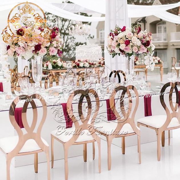 Hot sale gold stainless steel backrest wedding chairs with cushion