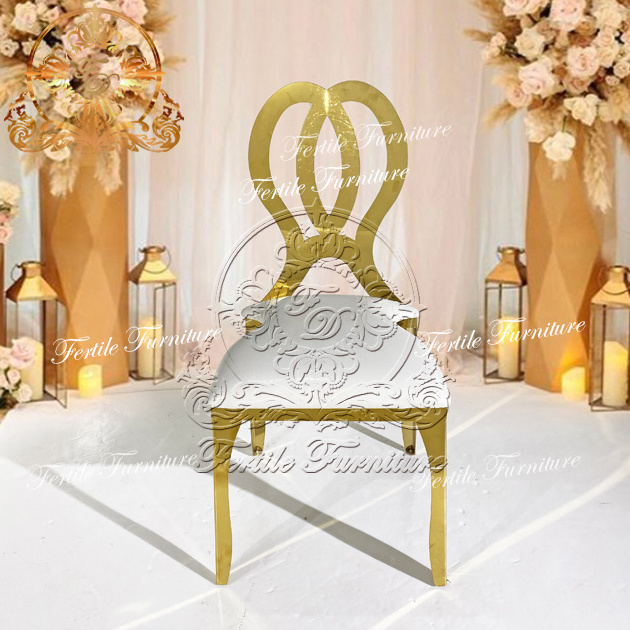 Hot sale gold stainless steel backrest wedding chairs with cushion