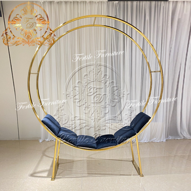 Wedding Planner Circle Shape Lover Seat Gold Frame Couple Wedding Sofa