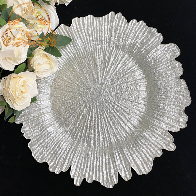 Wedding event table decor 13'' glass white pearl reef charger plate