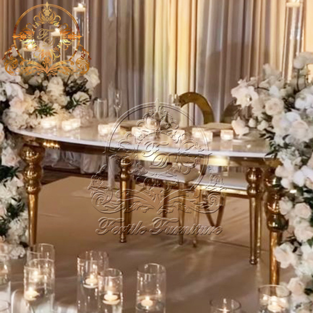 Hot Event Rental S Shape Serpentine Gold Wedding Furniture Dining Tables And Chairs