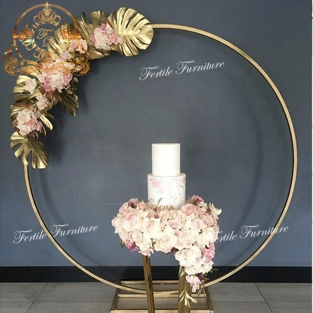 round shape stainless steel wedding golden circle flower wall backdrop