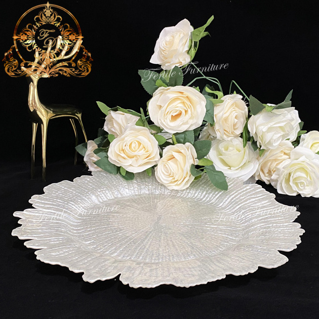 Wedding event table decor 13'' glass white pearl reef charger plate