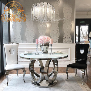 Event wedding furniture silver stainless steel round dining table and chairs