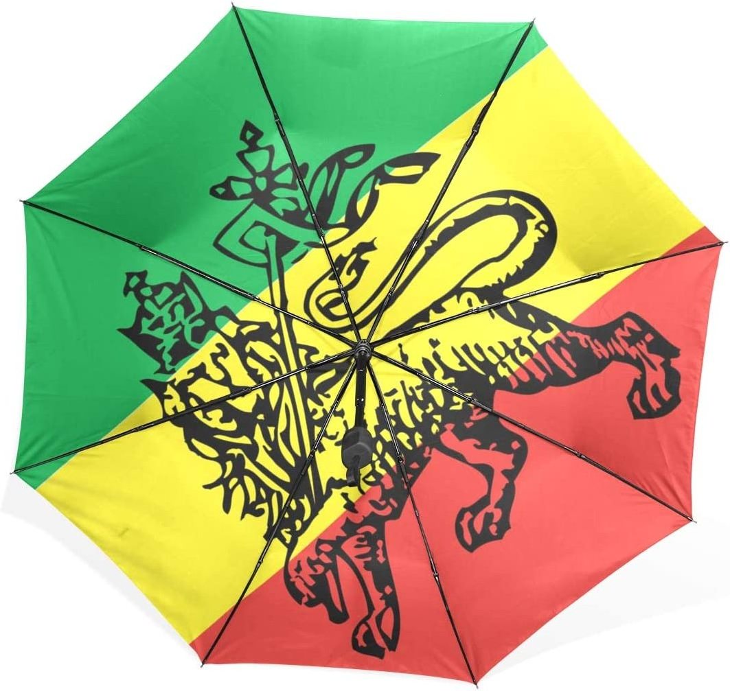 Ethiopian Flag Foldable Sun-Proof Umbrella Windproof Anti-UV Umbrella Compact Travel Portable Lightweight Sun Umbrella