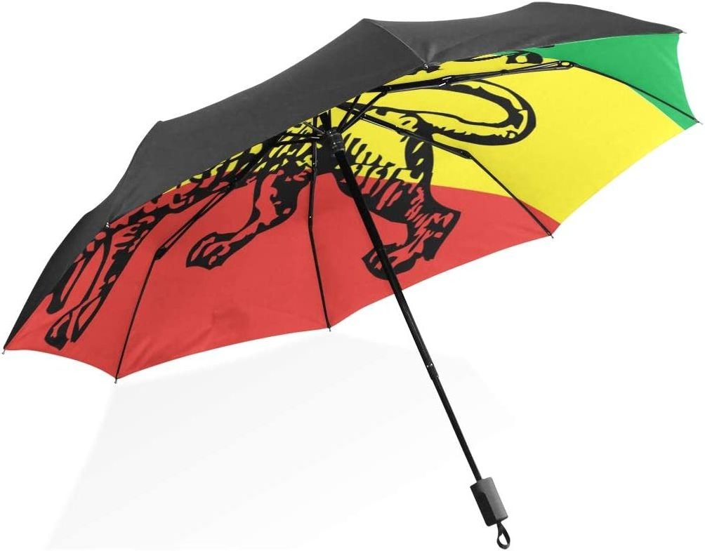 Ethiopian Flag Foldable Sun-Proof Umbrella Windproof Anti-UV Umbrella Compact Travel Portable Lightweight Sun Umbrella