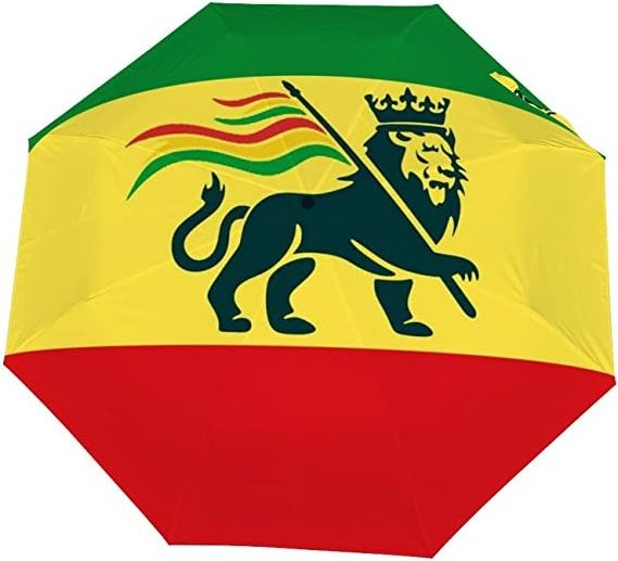 Ethiopian Rastafarian Lion Flag Foldable Umbrella Small-Compact Windproof Fashion Travel 3-fold Umbrella