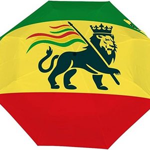 Ethiopian Rastafarian Lion Flag Foldable Umbrella Small-Compact Windproof Fashion Travel 3-fold Umbrella