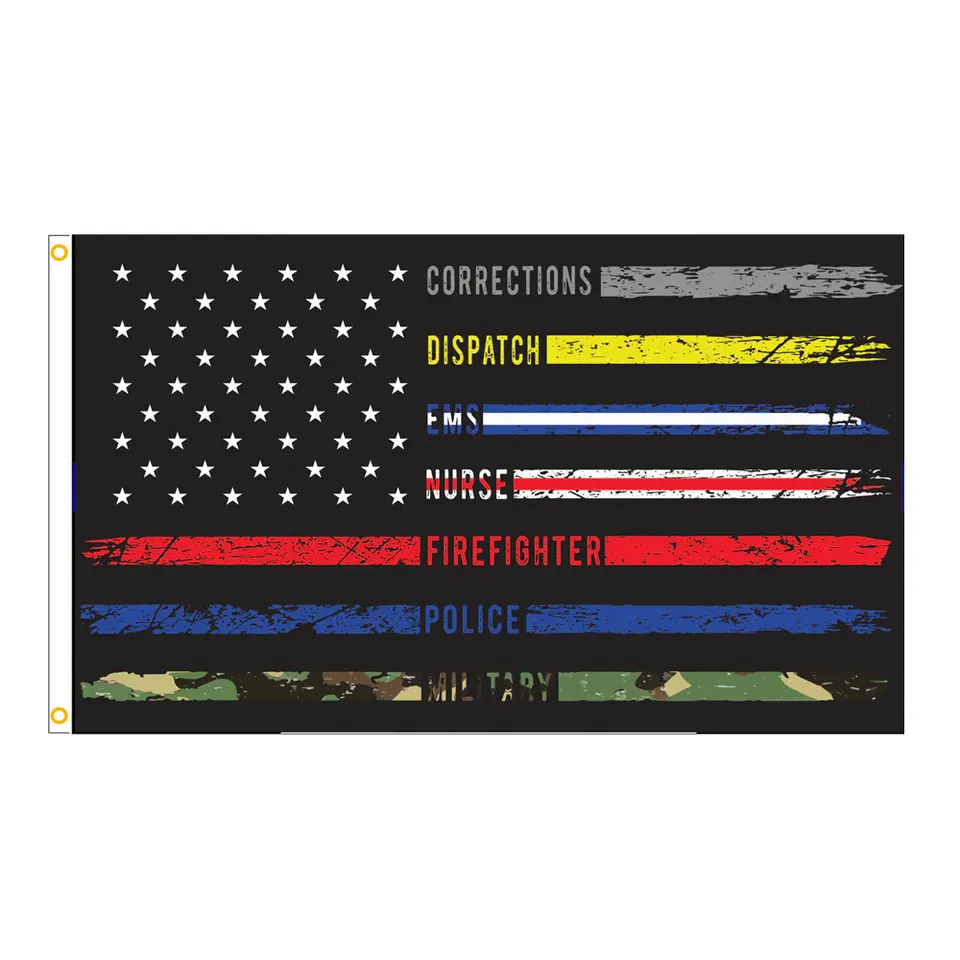 Promotional Product 3X5FT Durable fabric Stripes Black White And Blue red green yellow thin line USA  American Police Flag