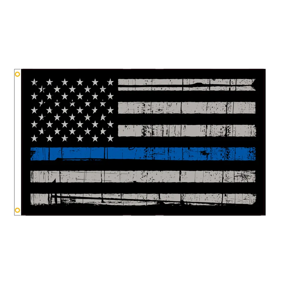 Promotional Product 3X5FT Durable fabric Stripes Black White And Blue red green yellow thin line USA  American Police Flag