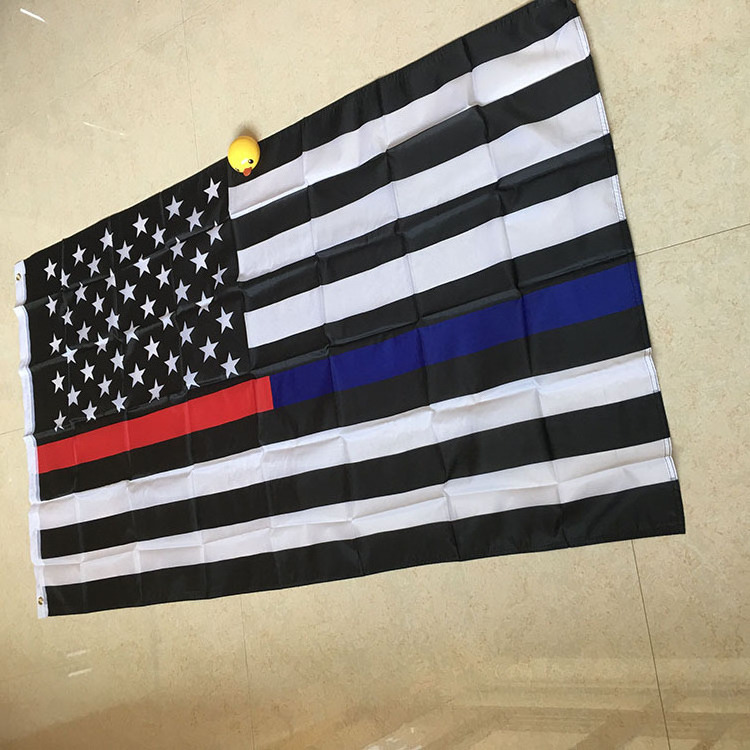 Promotional Product 3X5FT Durable fabric Stripes Black White And Blue red green yellow thin line USA  American Police Flag