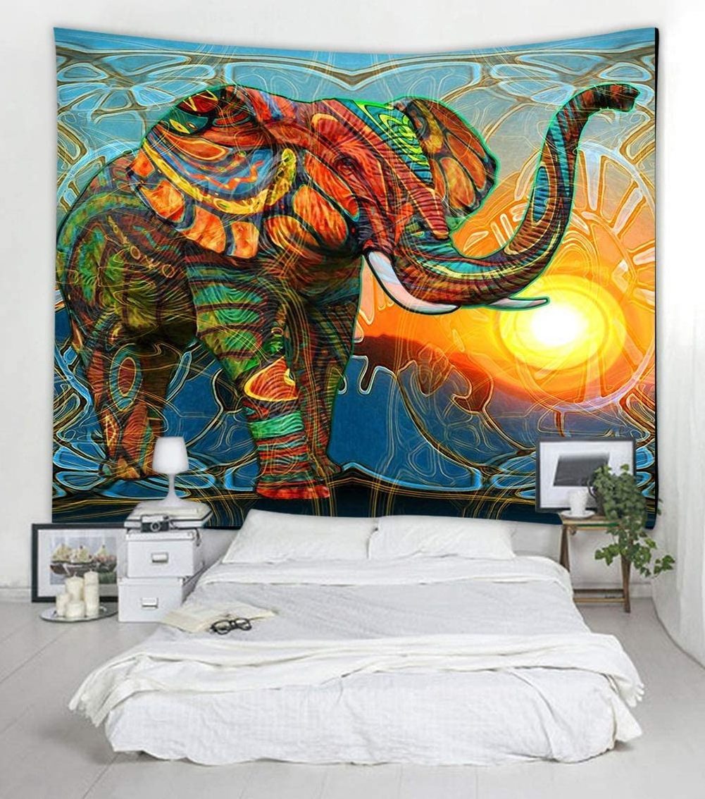 Boho Tapestry Elephant Hippie Bohemian Wall Hanging Aesthetic Psychedelic Indian Style Small Tapestries for Bedroom