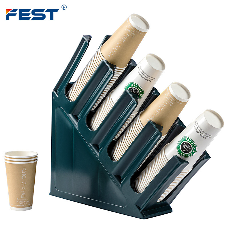 FEST portable 4 column cup storage hanging cup dispenser non-slip cup organizer for coffeepresso teapresso for beverage