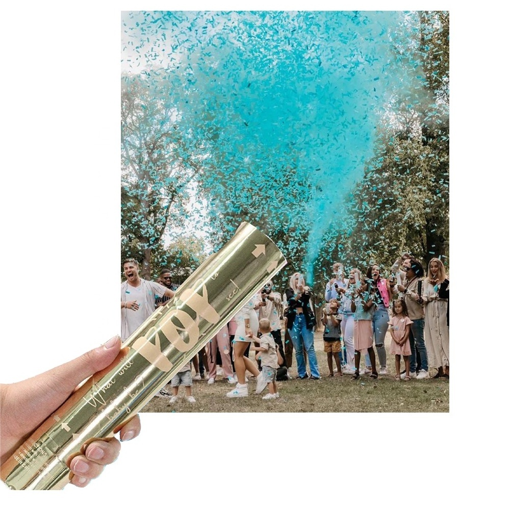 Wholesale Boy or Girl Baby Shower Confetti Powder Cannon Gender Reveal Party Supplies Popper Smoke Powder Confetti Stick Cannon