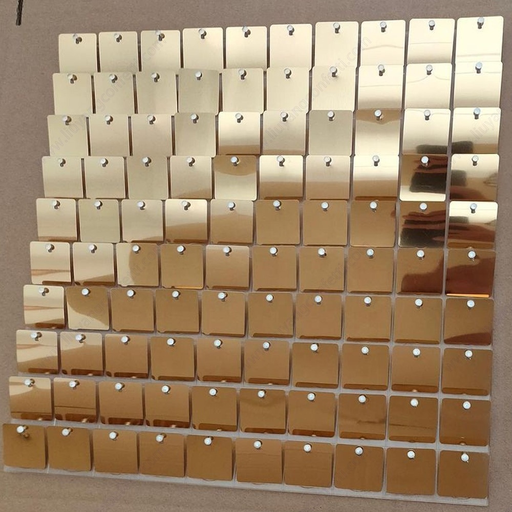 Clear Grid Panel Gold Color Click Together Interlocking 3D Shimmer Sequin Wall Panel for Wedding Birthday Party Decoration