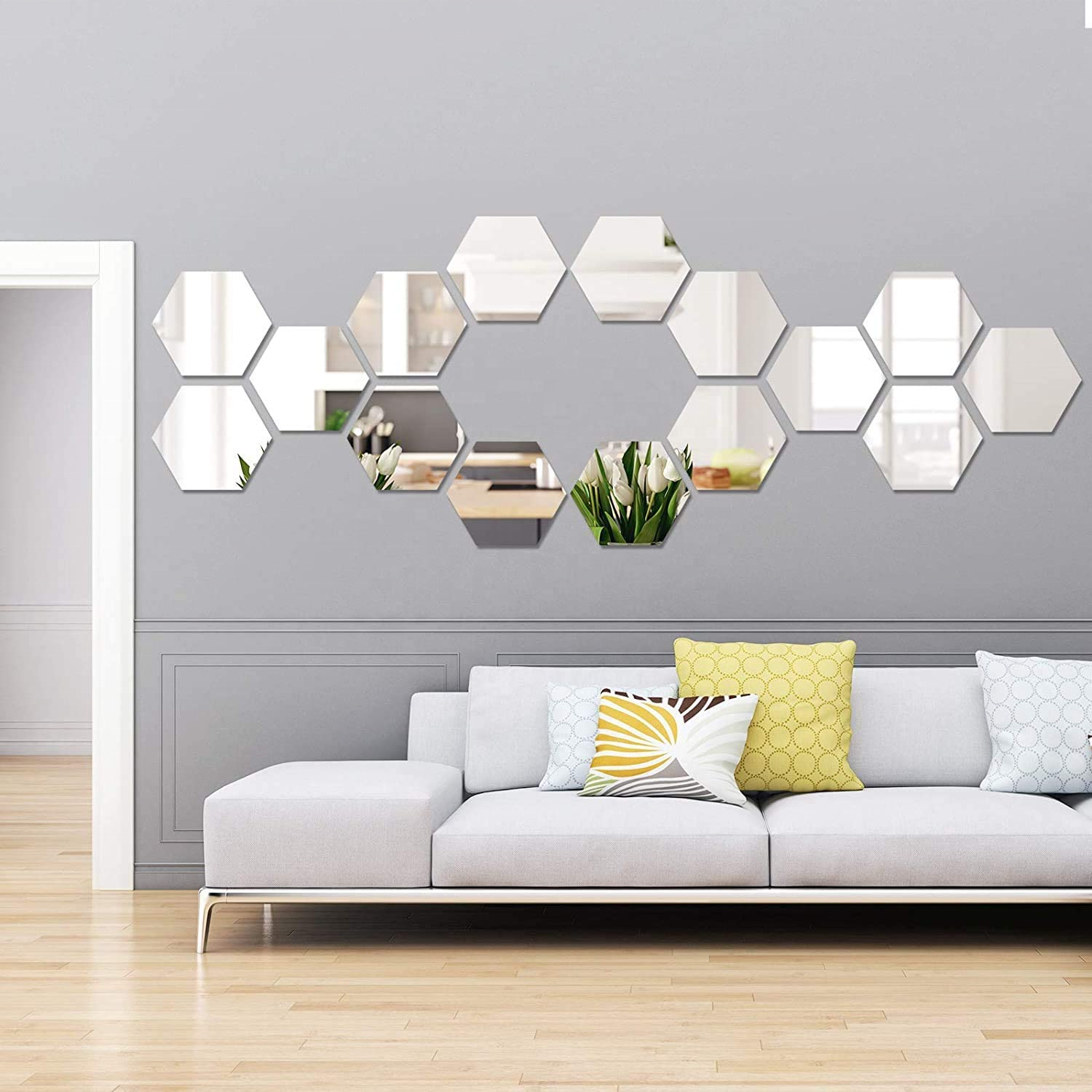 Living Room Sofa Tv Background Acrylic 3d Decor Hexagon Home Decoration Decorative Self Adhesive Bathroom Mirror Wall Sticker