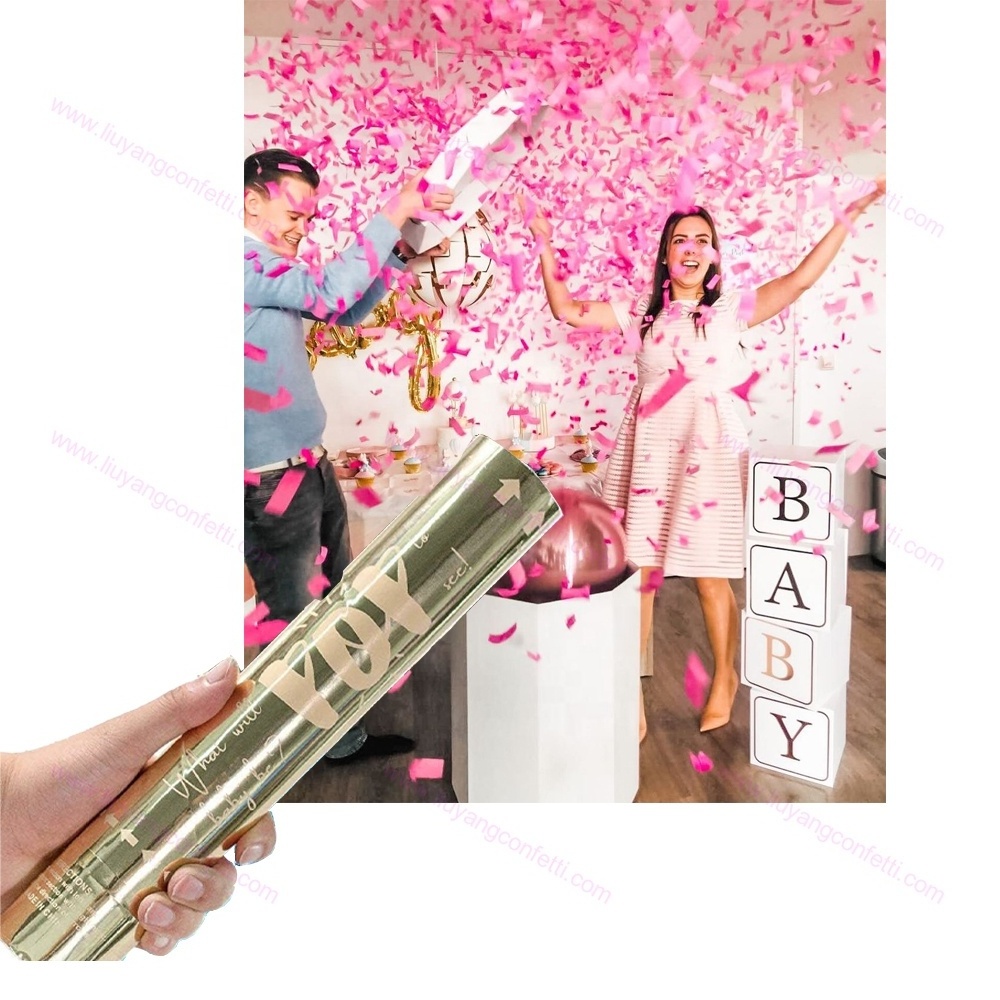 Wedding Smoke Baby shower Surprise Party Supplies Color Gender Reveal Paper Confetti Cannon Pink Blue Tube Biodegradable Powder