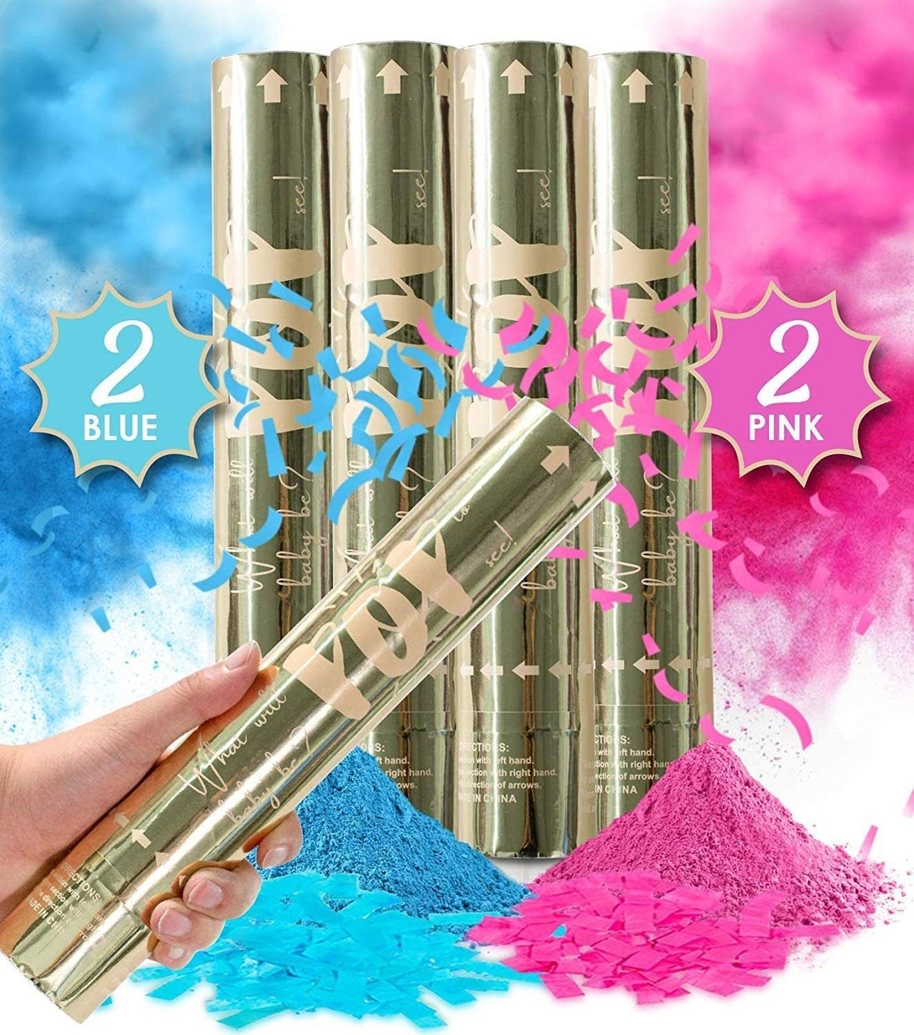 Wholesale Boy or Girl Pink Blue Holi Gender Reveal Baby Shower Party Supplies Popper Smoke Powder & Confetti Stick Cannon