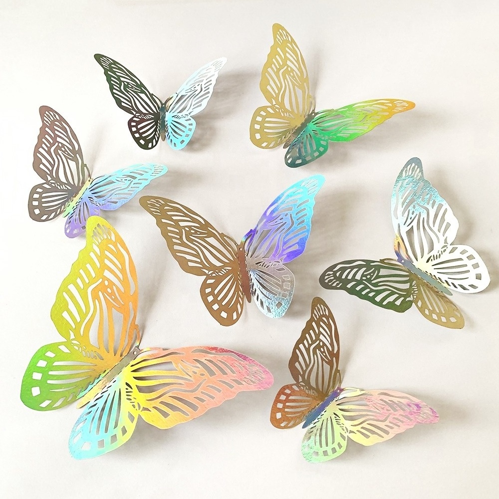 3d Wall Window Tattoo Decoration Gold Hollow-out Decals Art Decor Party Home Cake Acrylic Crafted Light Butterfly Sticker