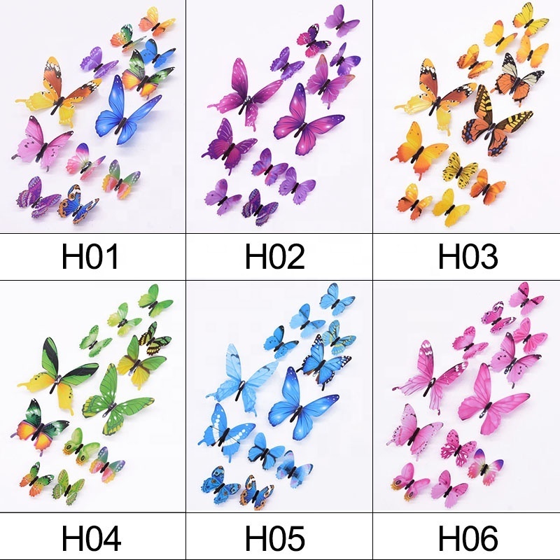 Wholesale Popular 12 Pc 3d 2 Layer Simulation Home Wall Decoration Adhesive Double Wing Glow In Dark Luminous Butterfly Sticker