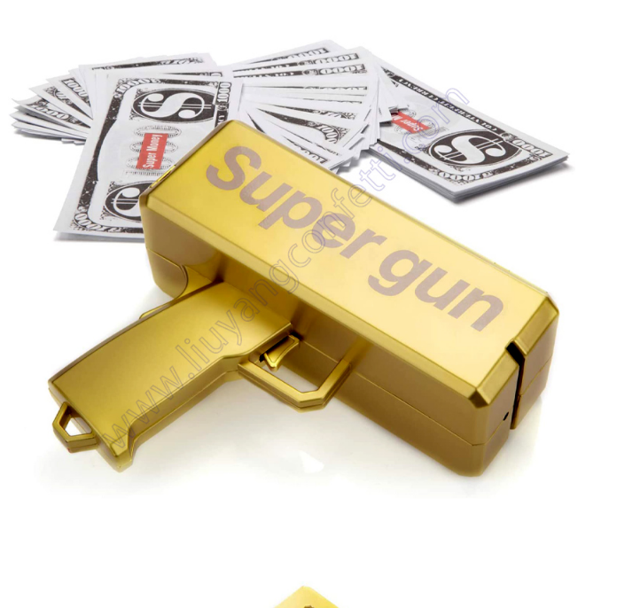 2021 Gold Money Gun Make Cash Money Rain Dollar Bill Plastic Gun Box Shot Spread the Real Money Gold Gun Toy