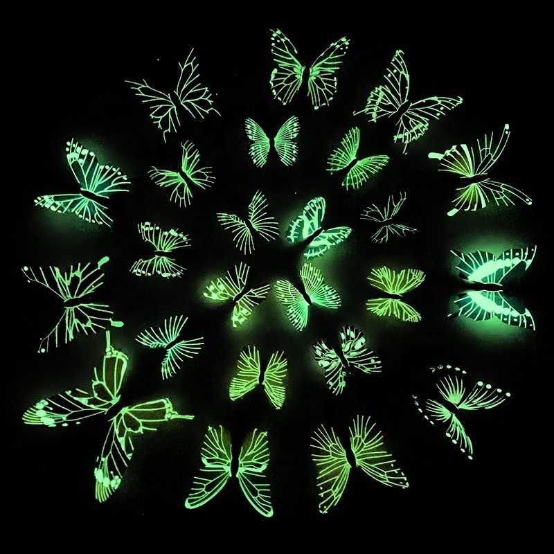 Wholesale Popular 12 Pc 3d 2 Layer Simulation Home Wall Decoration Adhesive Double Wing Glow In Dark Luminous Butterfly Sticker