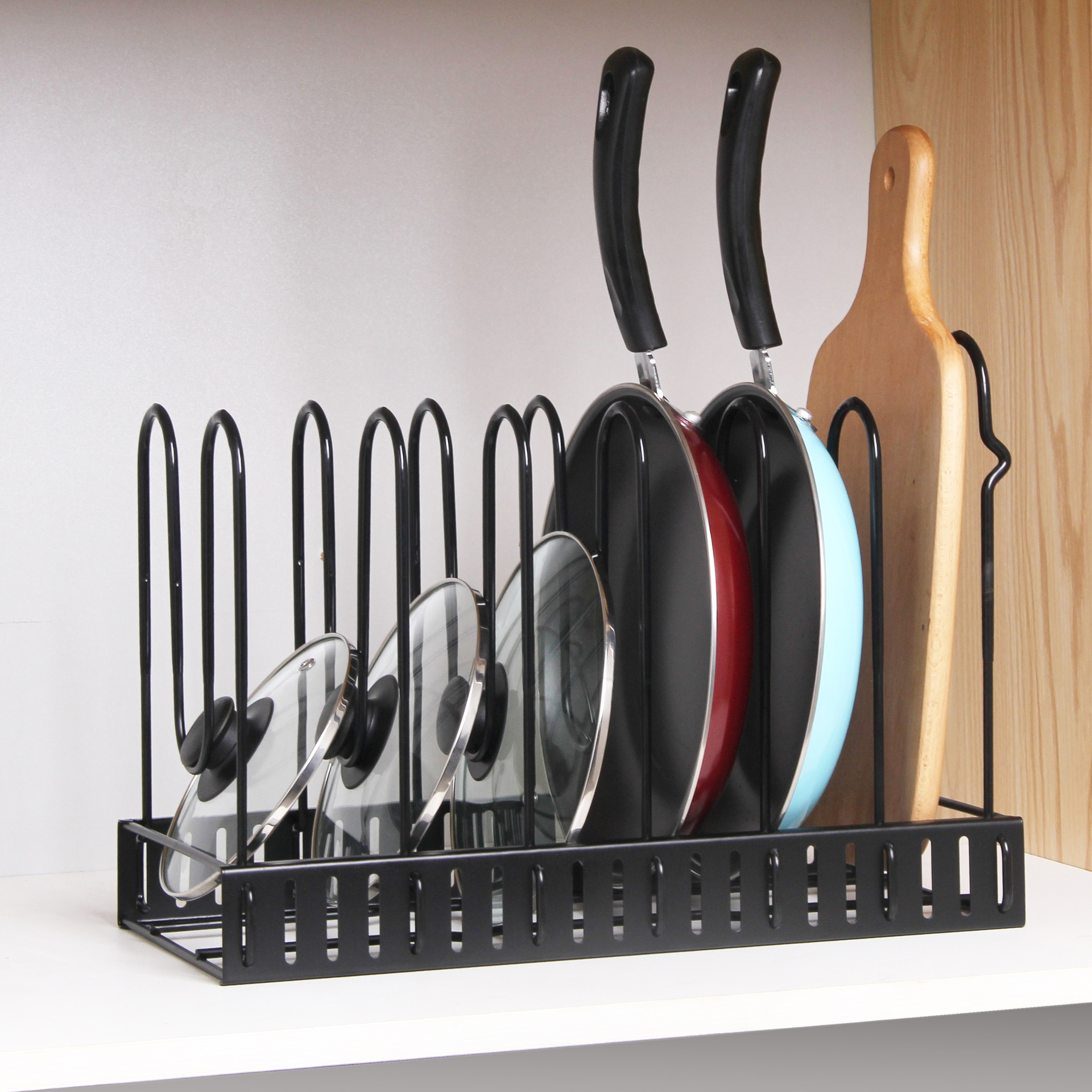 Kitchen Detachable Pot Lid Storage Rack Adjustable Pan Cover Shelf Organizer Holder Bilateral Pot Rack