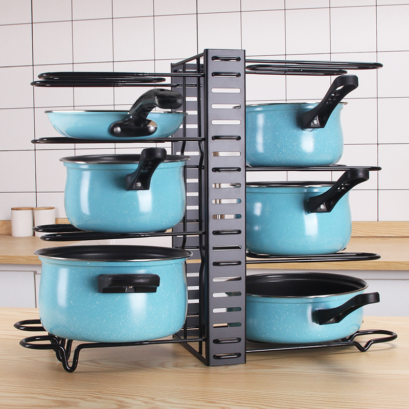 Kitchen Detachable Pot Lid Storage Rack Adjustable Pan Cover Shelf Organizer Holder Bilateral Pot Rack