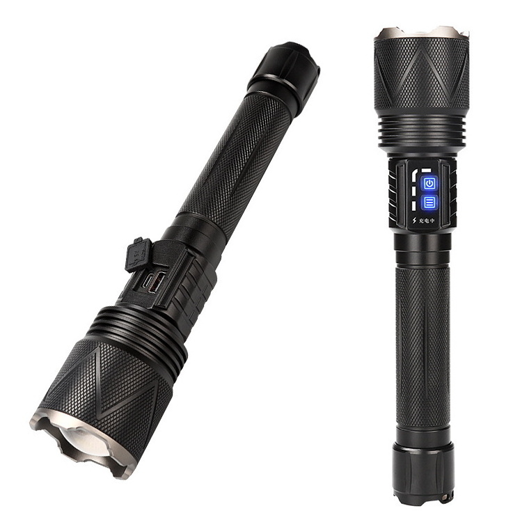 XHP360 High Powered Flashlight Double Switch Zoom Type-charge with Output High-power Tactical Flashlight for Wholesale Black AAA