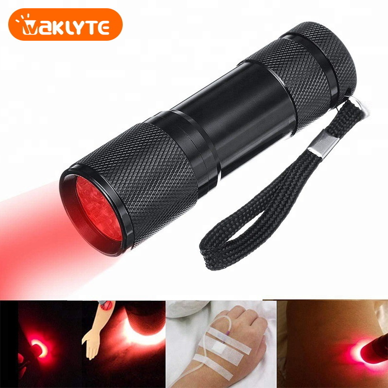 9LED Red Light Torch Vein Detector Beekeeper Hunting Handheld Long Range Infrared Light Torch LED Flashlight Mini 620nm Red 50