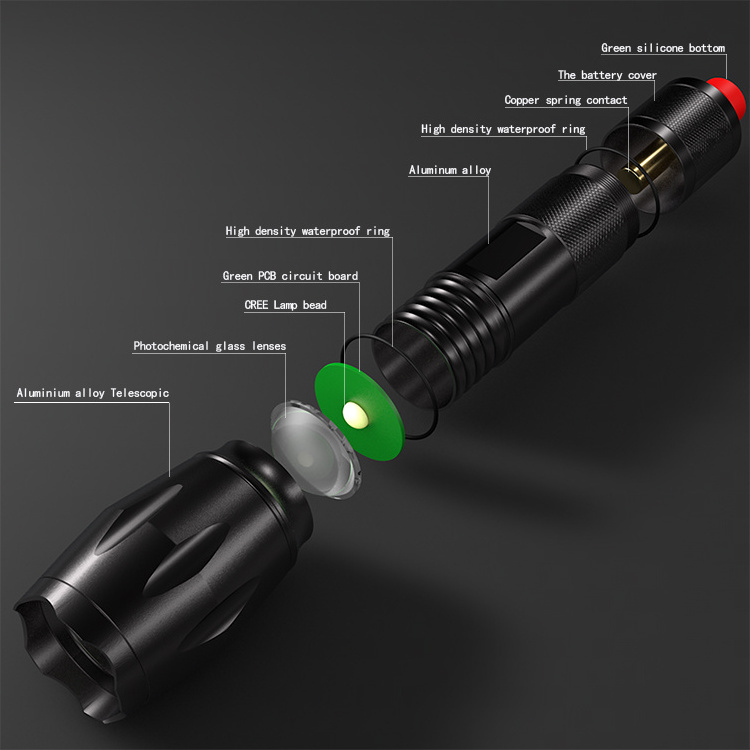 Factory Who LED Flashlight 1000m Long Range Torch Light Flashlight Zoom Best High Power 18650 or AAA Battery Aluminum 3.7V Black