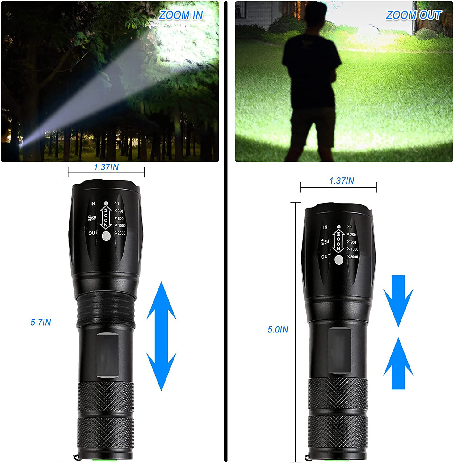 Outdoor High Powered Hand Torch Led Flashlight Manufacturer Powerful USB Rechargeable Battery Tactical Torch Flashlights Black