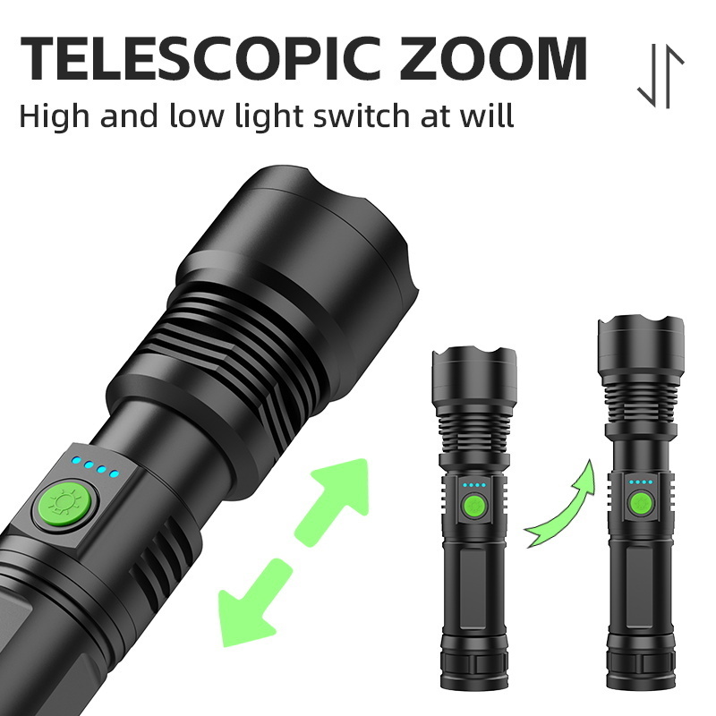 Zoomable Tactical 18650 Battery Rechargeable XHP70 LED Flashlight for Emergency High Power 5modes 90 100000 Lumen Flashlight 100