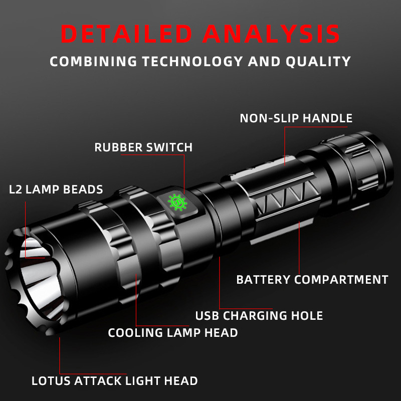 High Power Rechargeable Hunting Lantern L Long Range Torch Hunting LED Flashlight Tactical Night Fishing 5 Light Colors Camping