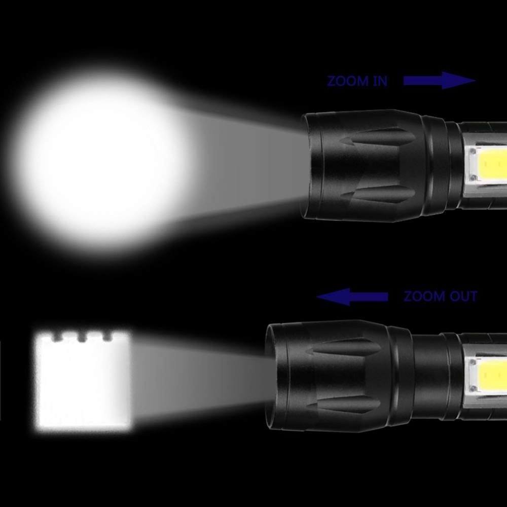 Telescopic Focus with COB Side Light LED Torch Clip Pocket USB Rechargeable COB Zoom Mini Led Flashlight