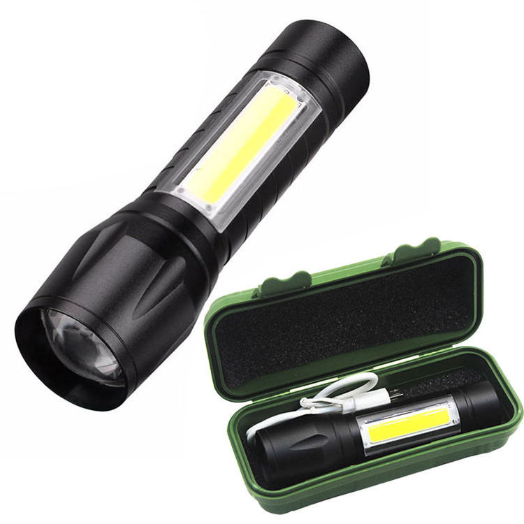 Telescopic Focus with COB Side Light LED Torch Clip Pocket USB Rechargeable COB Zoom Mini Led Flashlight