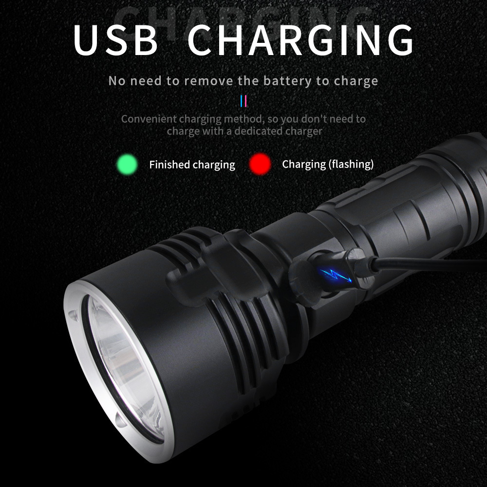 Hot Selling 2023 Powerful Led Rechargeable Led Hunting Flashlight 10 Camping Rechargeable Battery 90 Best Bright Aluminum