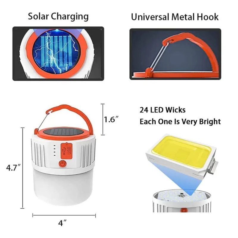 Portable Lanterns Usb/solar Charging Light Night Market Lamp Energy-saving Bulb Outdoor Camping Power Outage Emergency Light